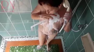 Nudist housekeeper regina noir washes in the shower with soap, naked maid shaves her pussy, brushes teeth. naked housewife.